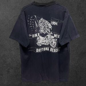 Vintage 1994 Distressed Daytona Beach Bike Week Black T-Shirt // XL
